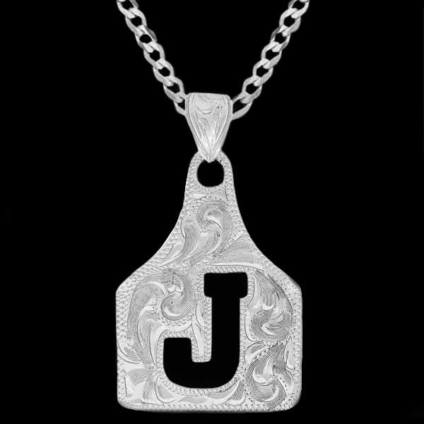 Duke Cow Tag Necklace, Customize the 'Duke' Cow Tag Necklace with your initials, number or brand! Hand Engraved on a German Silver Base. Detailed with beautiful scrollwor